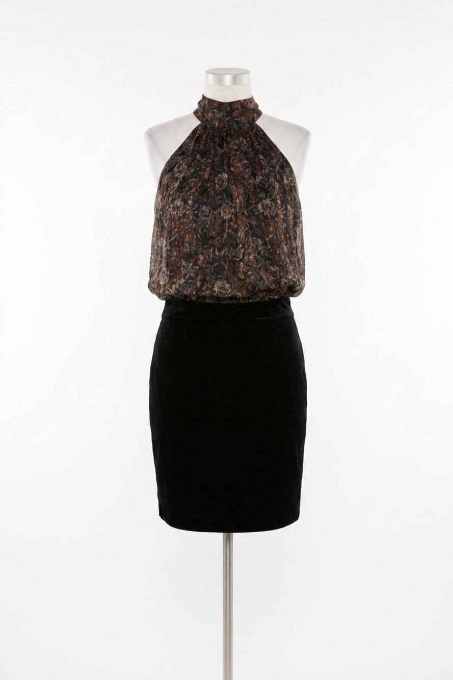NEW BISHOP + YOUNG esme tie neck top in metallic floral